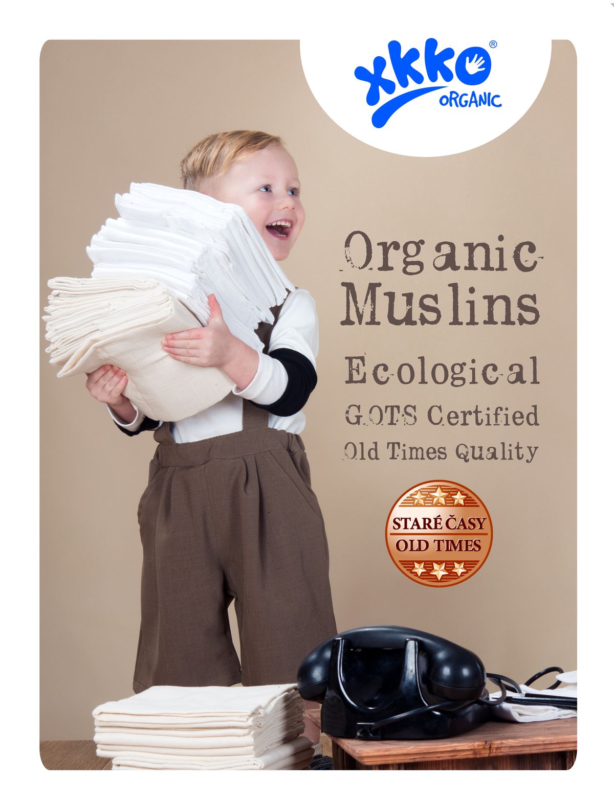 Organic Cotton Old Times Muslin Towels 35.4" x 39.3" - White (3 Pack)