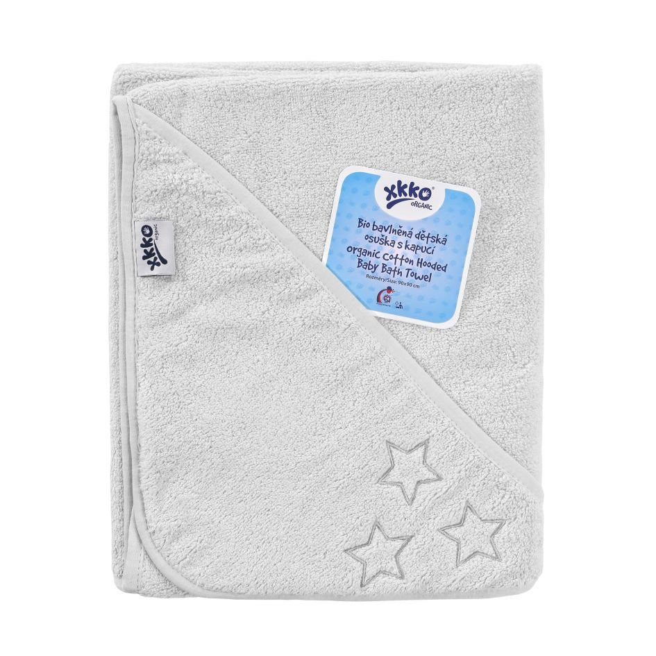 Organic Cotton Hooded Terry Bath Towel 35.4" x 35.4" - White Stars