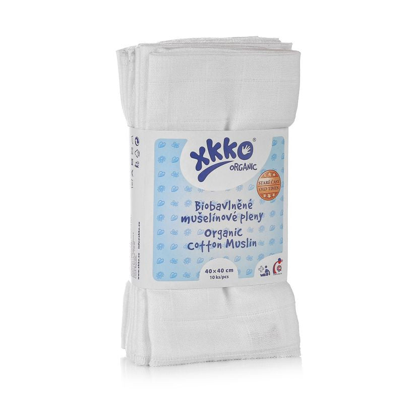 Organic Cotton Old Times Muslins 15.7" x 15.7" - White (10 Pack)