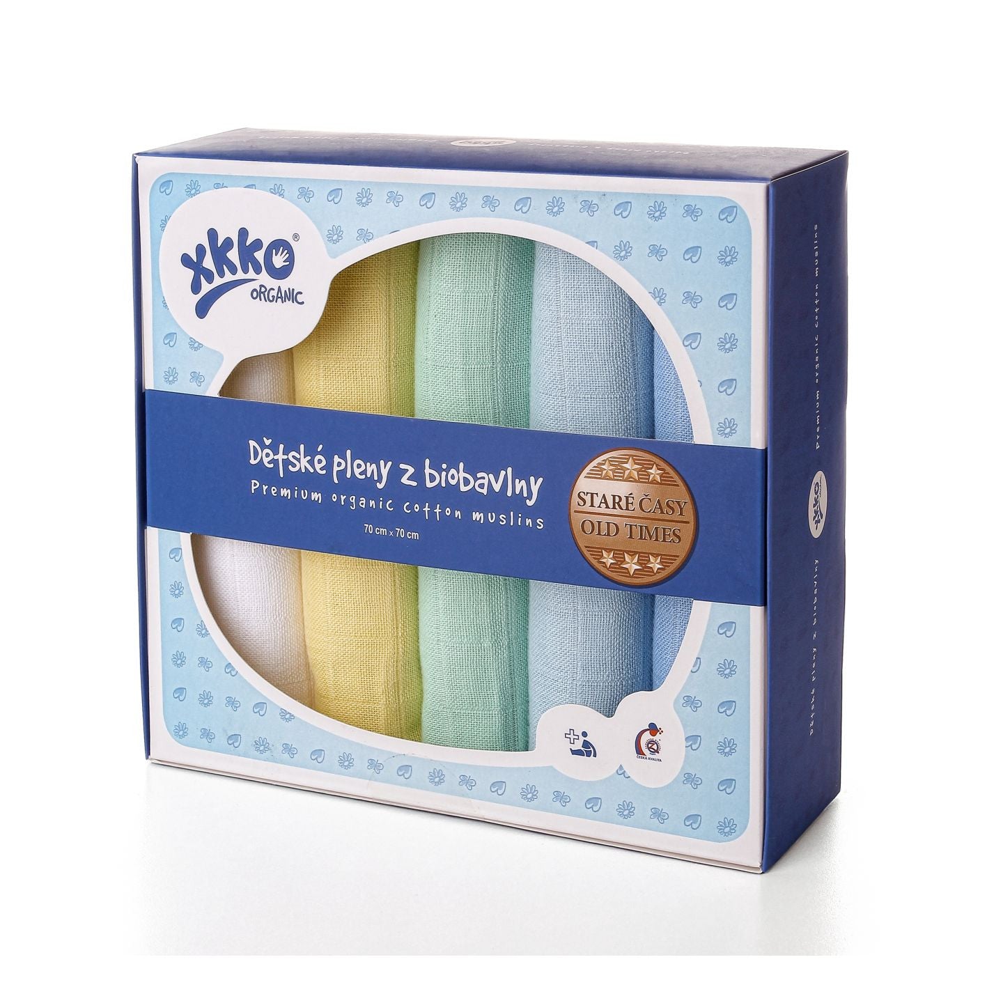 Organic Cotton Old Times Muslins 27.5" x 27.5" - Pastels for Boys (5 Pack)