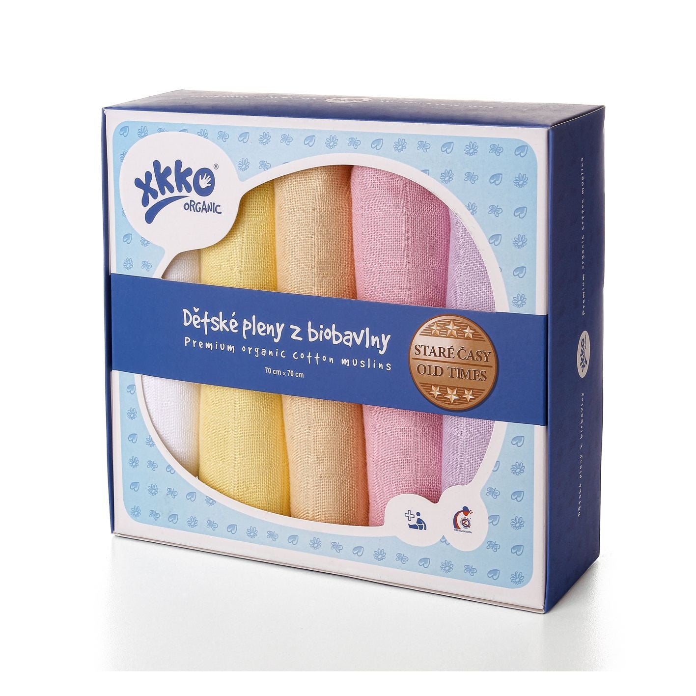 Organic Cotton Old Times Muslins 27.5" x 27.5" - Pastels for Girls (5 Pack)