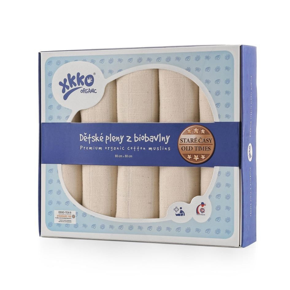 Organic Cotton Old Times Muslins 31.4" x 31.4" - Natural (5 Pack)