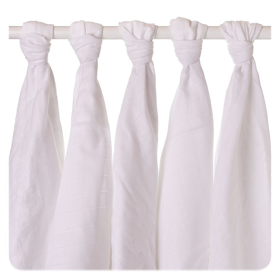 Organic Cotton Old Times Muslins 31.4" x 31.4" - White (5 Pack)
