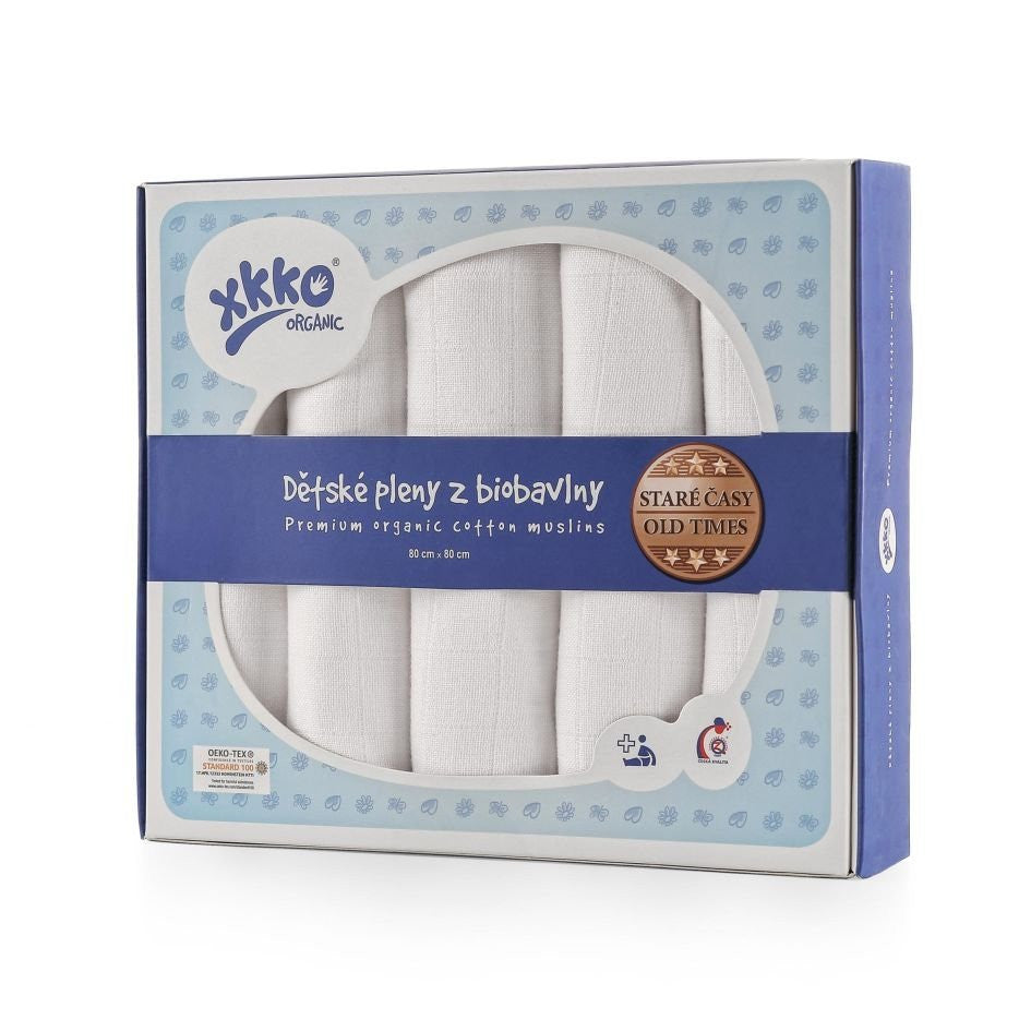 Organic Cotton Old Times Muslins 31.4" x 31.4" - White (5 Pack)