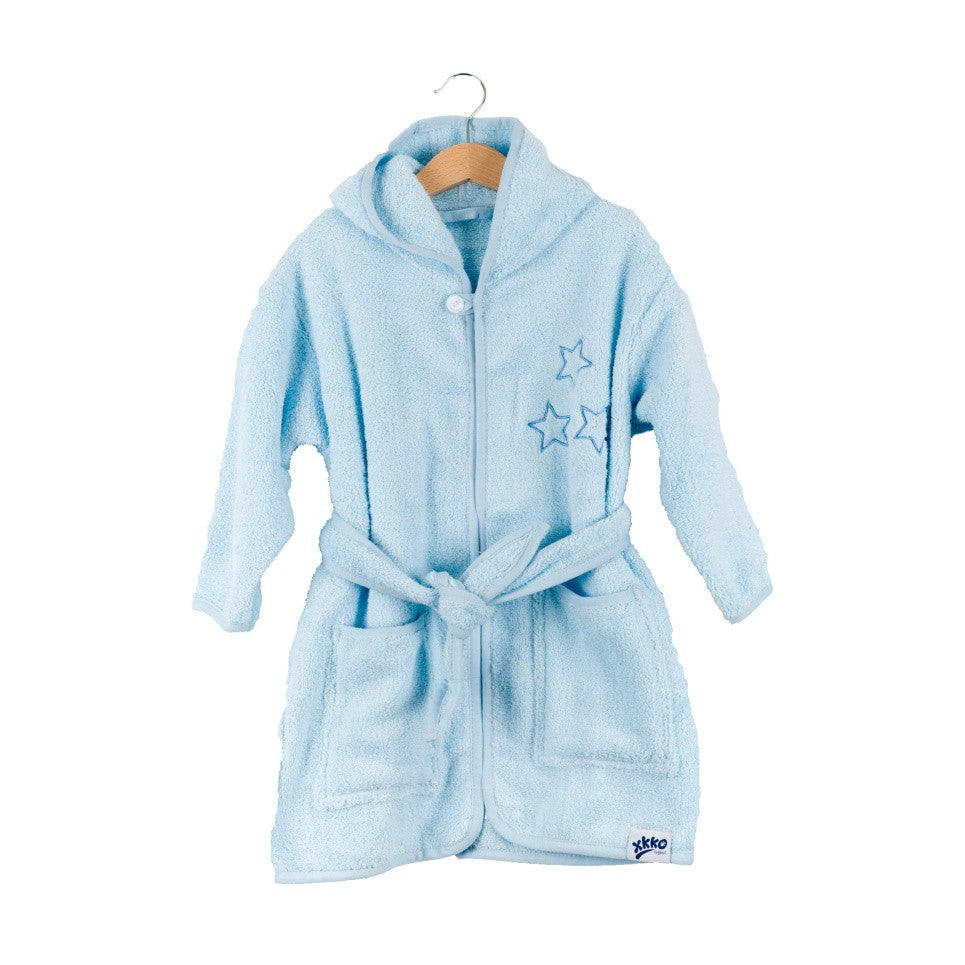 Organic Cotton Terry Bathrobe - Baby Blue Stars