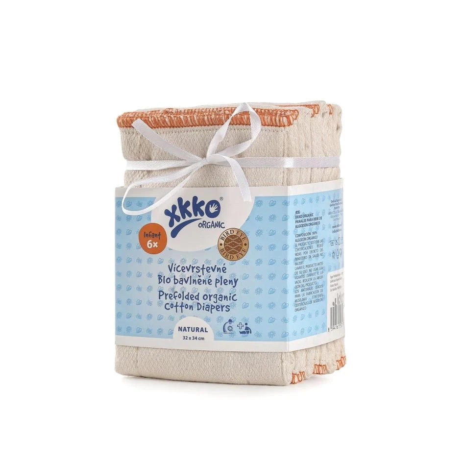 Organic Cotton BirdsEye Prefold Diapers - Natural (6 Pack) - Infant