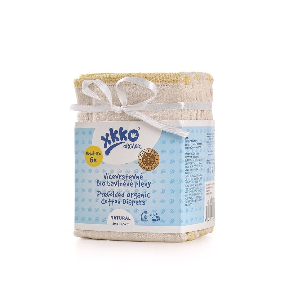 Organic Cotton BirdsEye Prefold Diapers - Natural (6 Pack) - Newborn