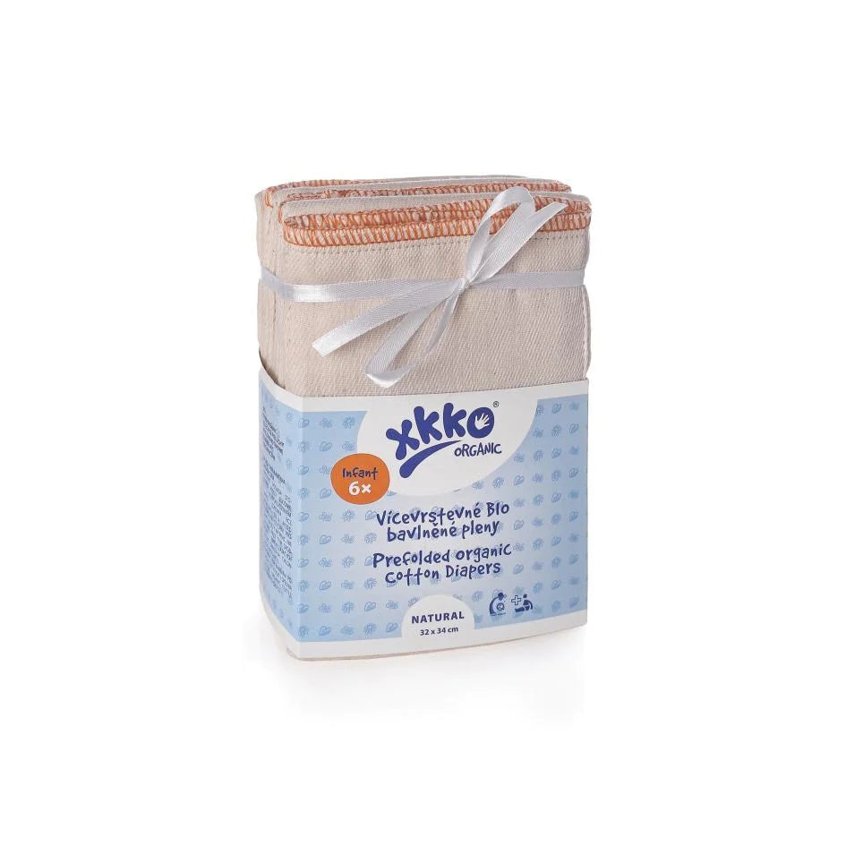Organic Cotton Twill Prefold Diapers - Natural (6 Pack) - Infant