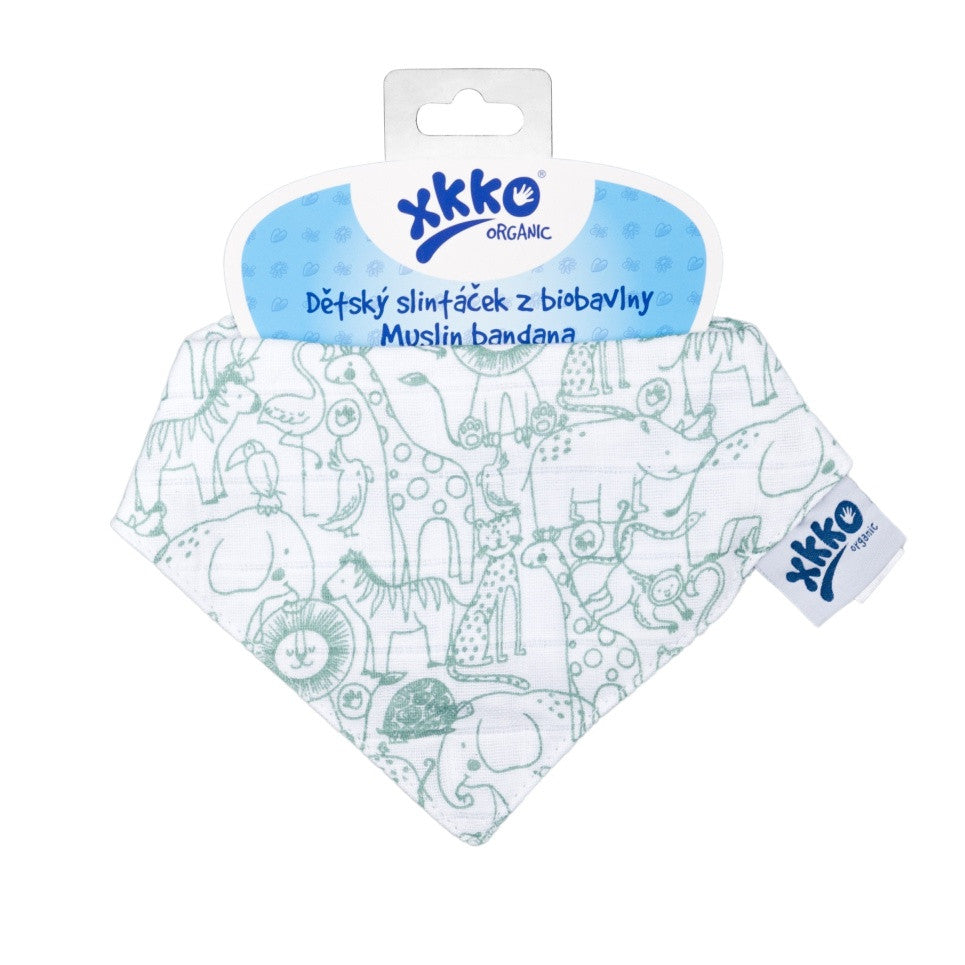 Organic Cotton Muslin Bandana - Safari W/Granite Green