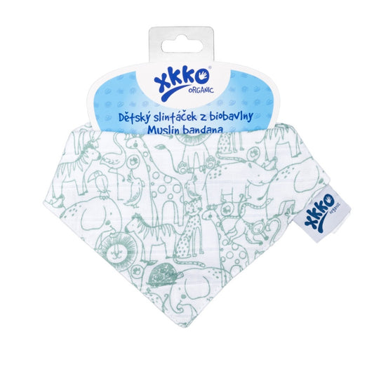 Organic Cotton Muslin Bandana - Safari W/Granite Green