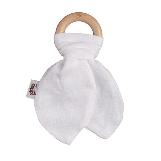 Bamboo Teether with Leaves - White